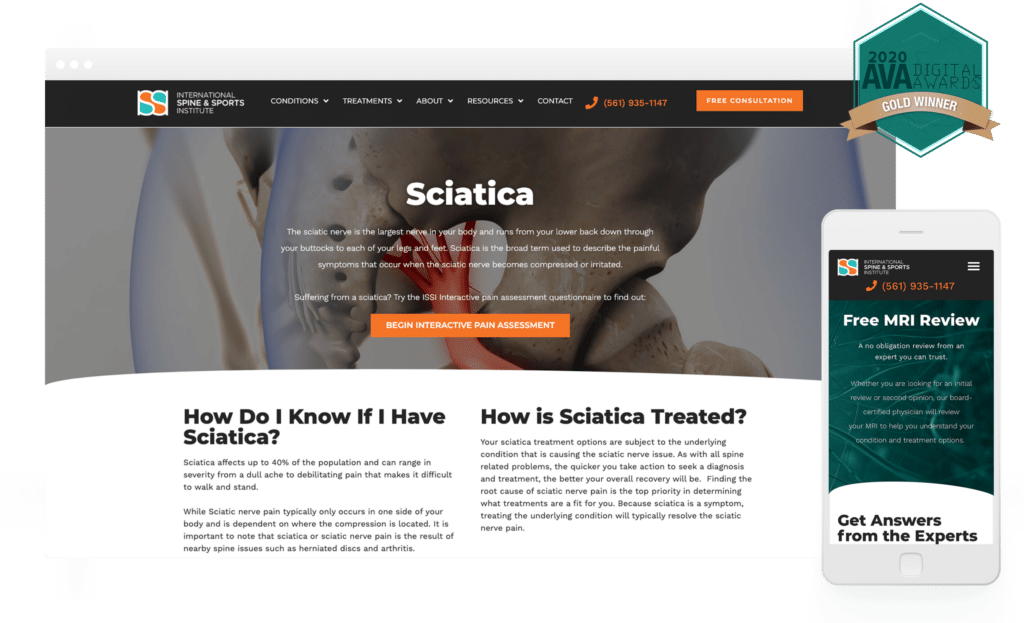 Website design and development for International spine and Sports Institute