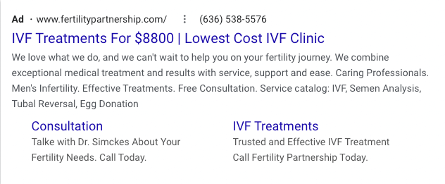 Fertility Partnership Google Ad 2